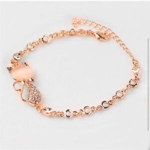 Rhinestone Kitty Cat Bracelet – Rose Goldtone Adjustable Chain